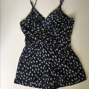 ANGIE flamingo print navy thin strap romper